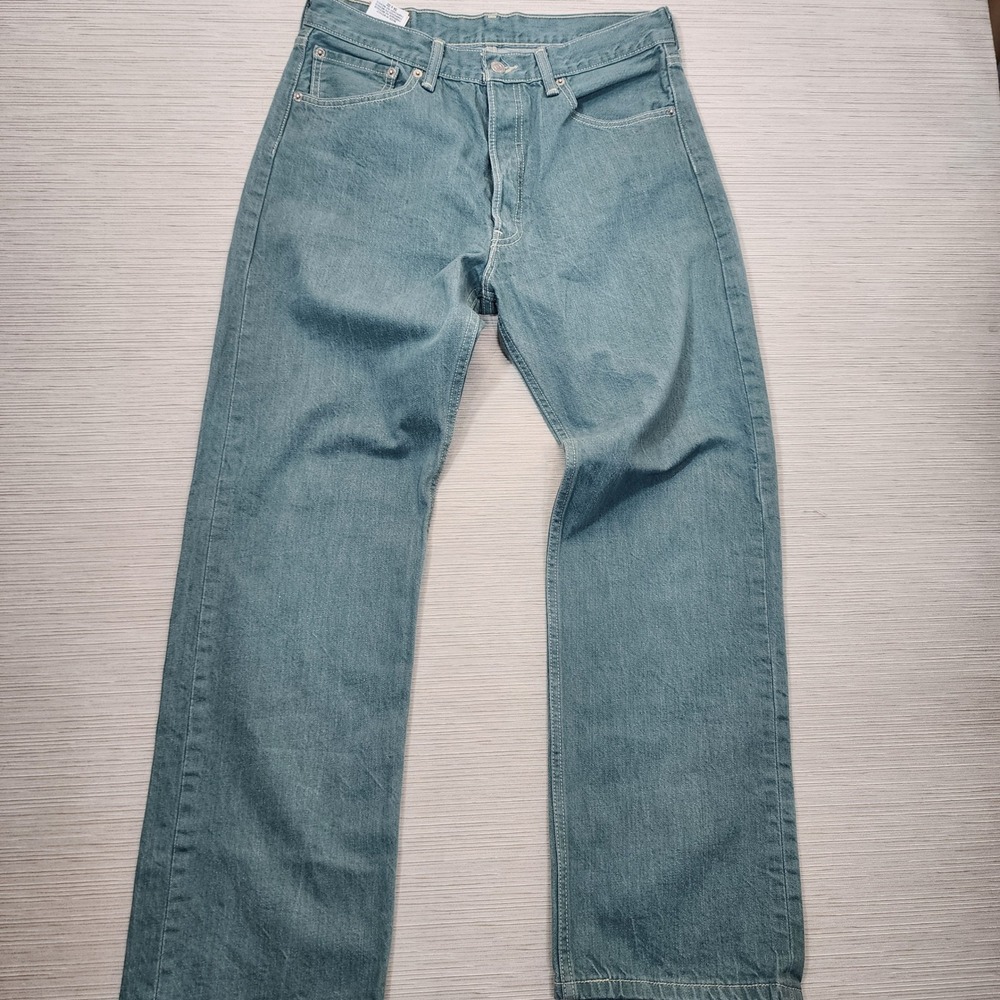 Levis 501 XX Straight Leg Jeans Mens 32x29 Light Teal Blue Green Wash Button Fly
